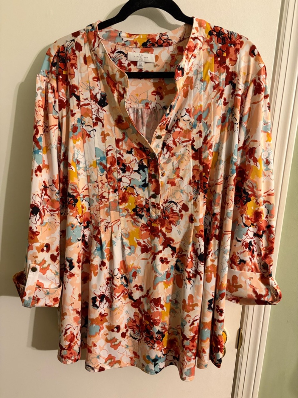 Floral V-Neck Blouse - Peach Multi